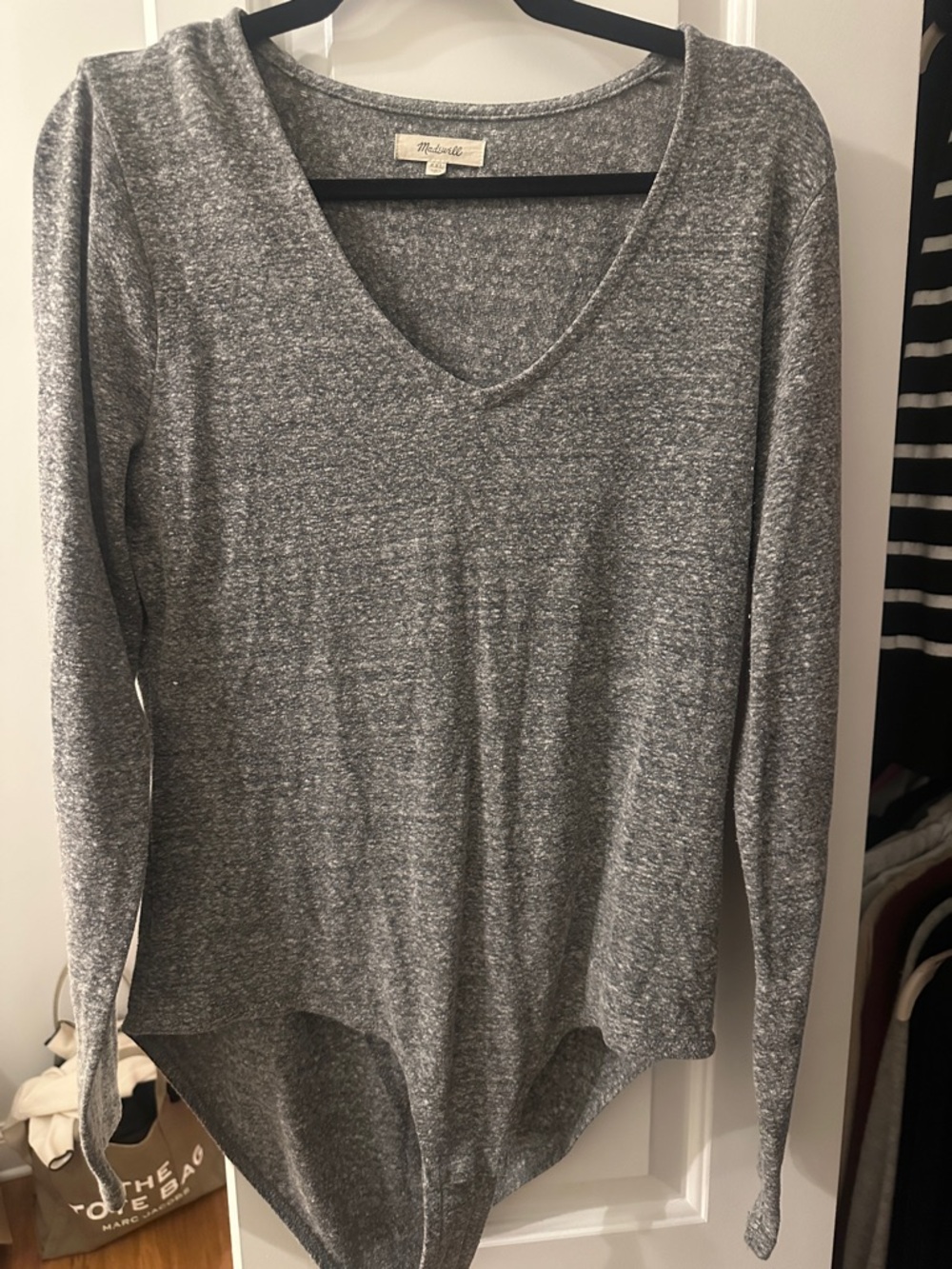 Madewell Gray V-Neck Long Sleeve Stretch Bodysuit